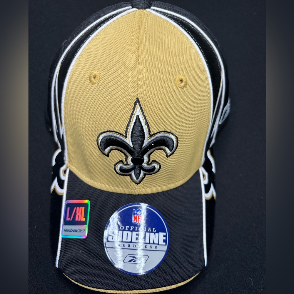New Orleans Saints Reebok NFL Equipment Football Hat Fitted OSFA Black Gold NEW